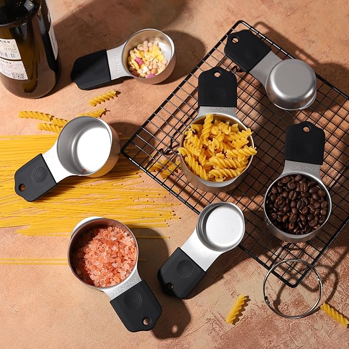 Magnetic Measuring Cups Set of 8 Stainless Steel Measuring Cup Stackable Measuring Cups for Dry and Liquid Ingredients (Black)