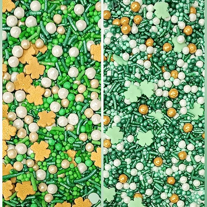 Confect Edible Sprinkles Mix Pack of 5 (5 oz) – Green, Gold & White Sprinkles for Baking – Cake, Cupcake & Cookie Decorations for St. Patrick’s Day, Birthdays & Celebrations | Vegan, Gluten-Free, Nut-Free, Soy-Free, Dairy-Free, Palm Oil-Free - 5 Oz