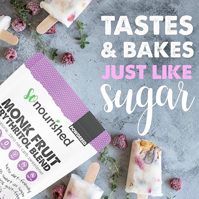 So Nourished Powdered Monk Fruit Sweetener with Erythritol, 1:1 Sugar Substitute, Keto, 0 Calorie, 0 Net Carb, Non-GMO (5 Pounds)