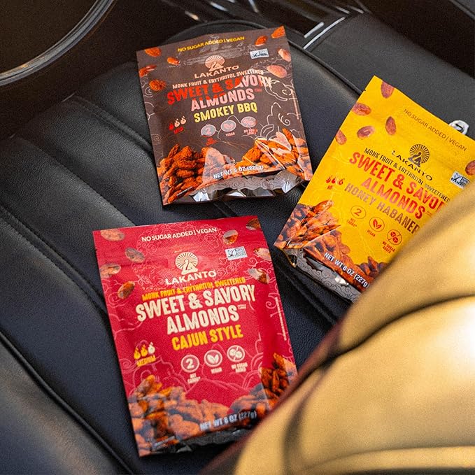 Lakanto Sweet and Savory Smokey BBQ Almonds - On the Go Snack, Smoky Barbecue Seasoning, Gluten Free, Protein, Crunchy Roasted, Monk Fruit, Resealable Bag (8 oz)