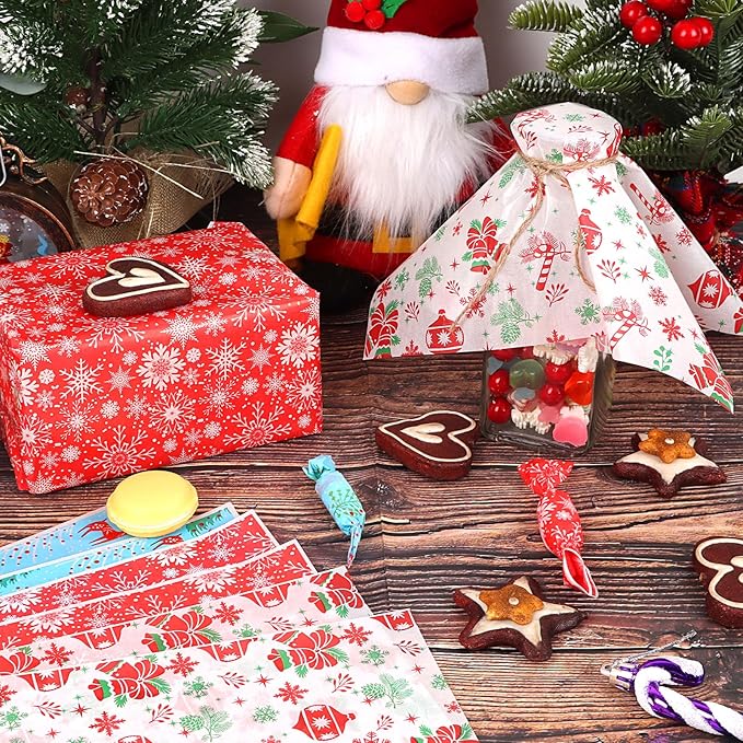 CCINEE 150 Pcs Christmas Wax Paper Sheets for Food, Greaseproof Wrapping Tissue Bulk for Deli Baking, Picnic, Sandwich, Cookies, Oilproof Basket Liners (9.84 x 9.84 Inch)