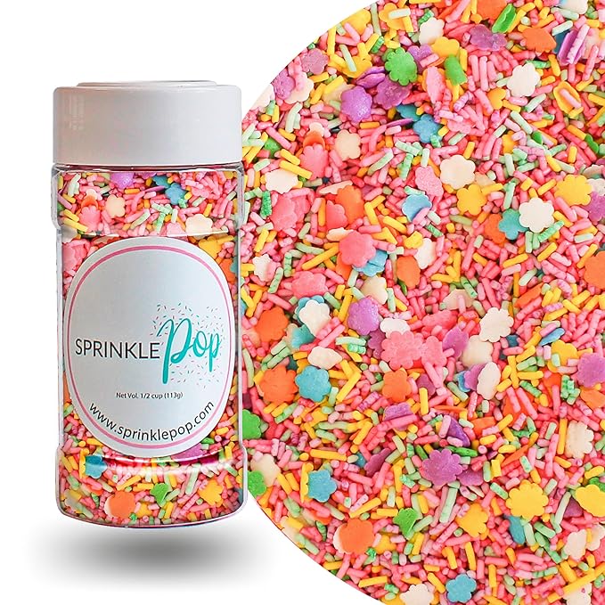 Sprinkle Pop Flower Fete Sprinkle Mix| Red Pink lavender Mint Yellow White Sprinkle Mix with Flower Confetti| Mother’s Day Dessert Sprinkles Made in USA for Decorating Cake Cupcakes Cookies, 4oz