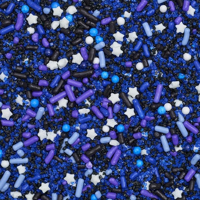 DecoPac Cosmic Skies Fusion Mix Sprinkles, 26oz, Blue, White Shaped Candy Sprinkles in Handheld Container, Edible Decorations For Celebration Cakes, Cupcakes, Cookies and Donuts