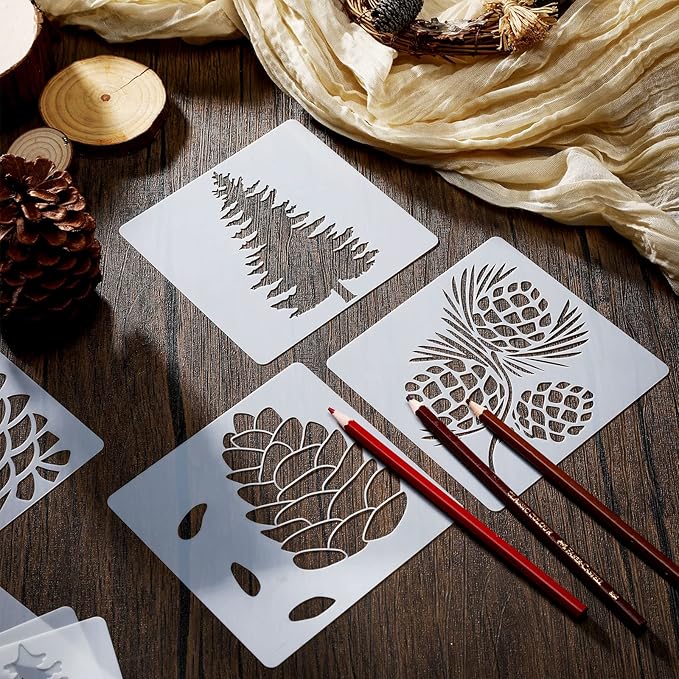 20 Pieces Christmas Pine Tree Stencils for Painting on Wood Canvas Winter Stencils Template Crafts Reusable Holiday Wall Home Decor