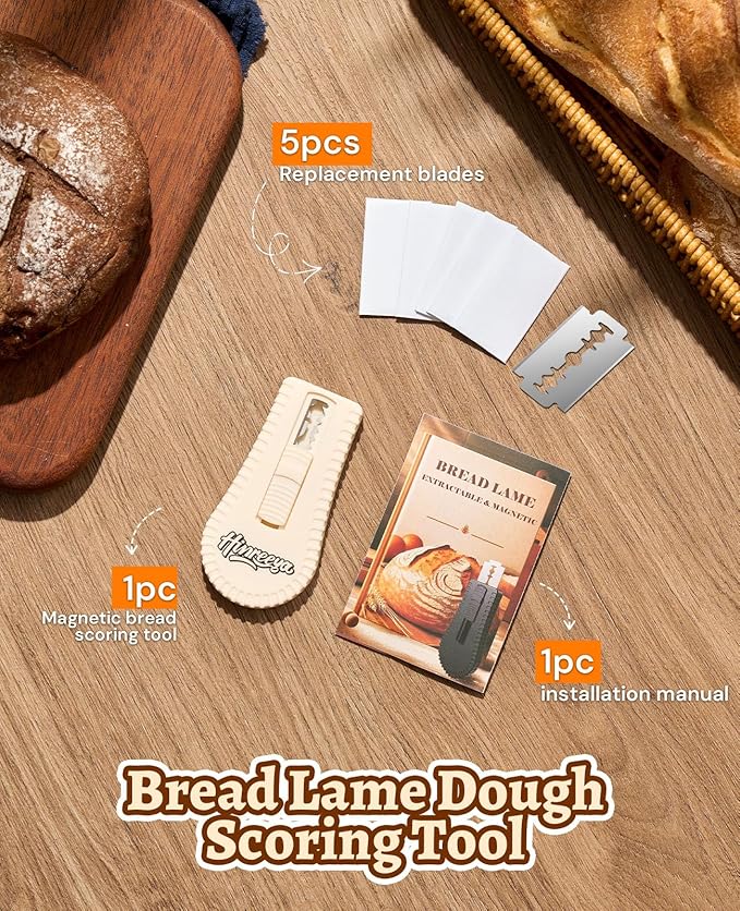 Bread Lame with 5 Blades - Extractable & Magnetic Sourdough Bread Scoring Tool with Ergonomic Handle - Dough Cutter for Artisan Baking, Pizza Dough, Pastries | Must-Have Baking Supplies