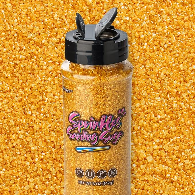 Sujoygar Gold Saning Sugar Sprinkles, 5oz Edible Gold Sugar Crystals for Cocktails, Cake Sprinkles for Chocolate Ice Cream Toppings Cupcake Decoration Wedding Party Cookies Baking Dessert Food Supplies