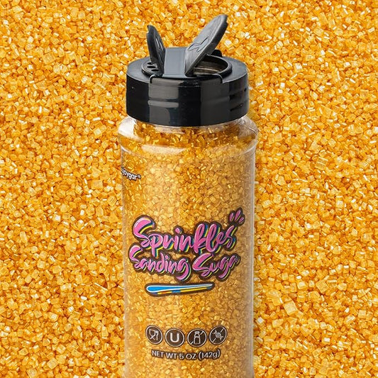 Sujoygar Gold Saning Sugar Sprinkles, 5oz Edible Gold Sugar Crystals for Cocktails, Cake Sprinkles for Chocolate Ice Cream Toppings Cupcake Decoration Wedding Party Cookies Baking Dessert Food Supplies
