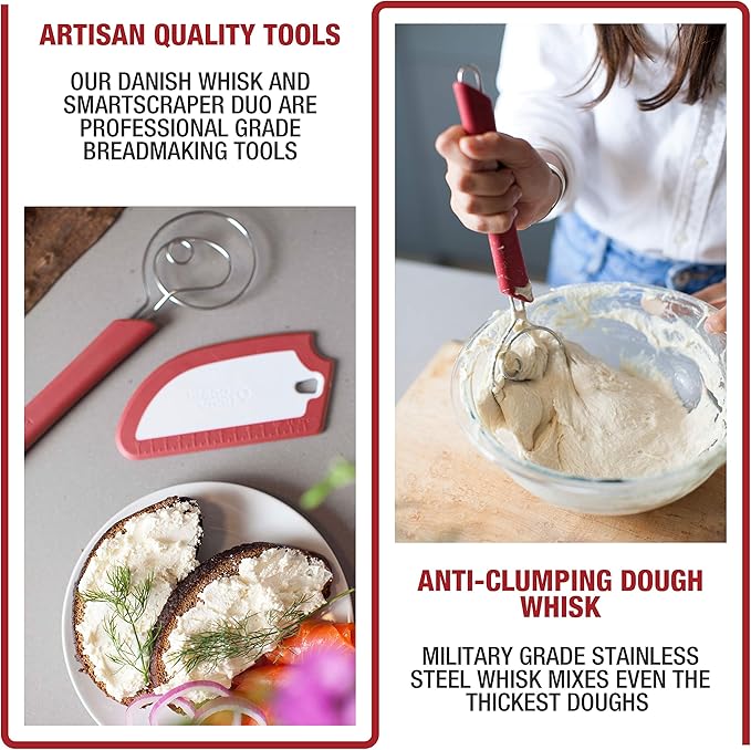 Breadsmart Artisan Bread Whisk and Bench Scraper Duo - Essential Dough Mixer Tools - Sourdough Bread Baking Supplies