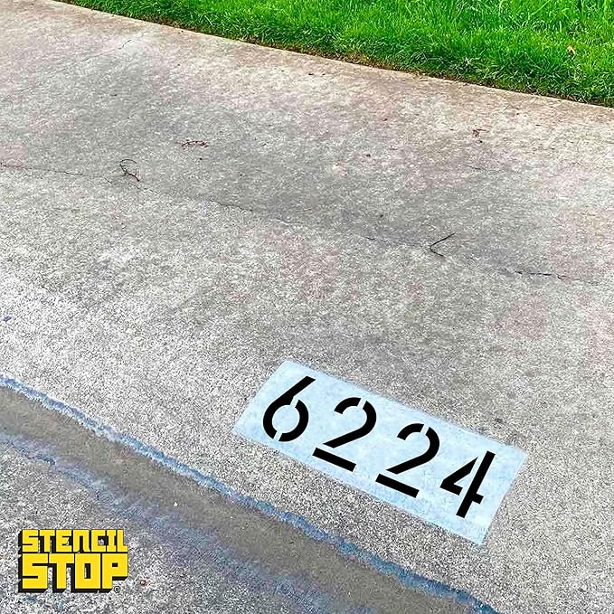 Curb Stencil Kit for Address Painting – Includes All Numbers, 4-Inch Durable & Reusable Plastic Stencils for Sidewalks, Pavement, and Industrial Use (2 of Each, Classic Font with Curb Frame)