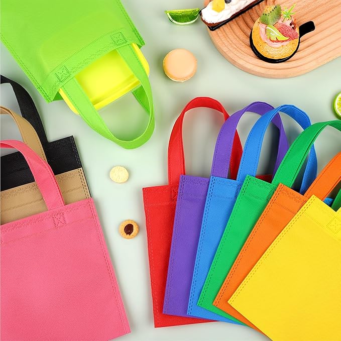 Aneco 30 Pack Reusable Non-woven Party Favor Bag 8×8 Inch Tote Bags Bulk with Handles Rainbow Goodies Gift Bags for Birthday Wedding Party (10 Colors)