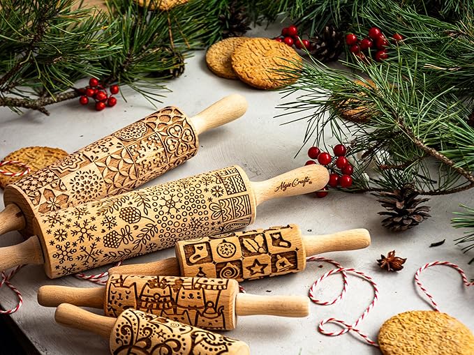 WINTER Embossing Rolling Pin for Christmas Cookies, Gingerbread, Shortbread by Algis Crafts