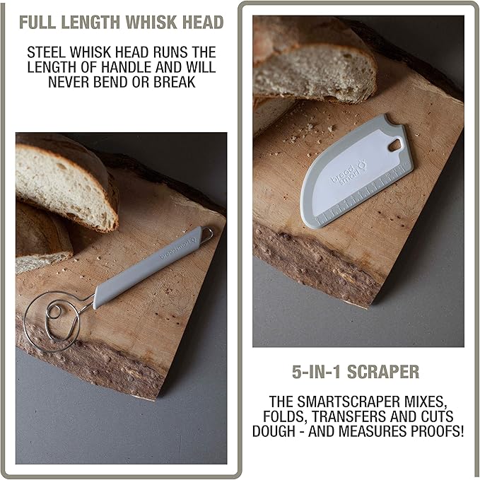 Breadsmart Artisan Bread Whisk and Bench Scraper Duo - Essential Dough Mixer Tools - Sourdough Bread Baking Supplies