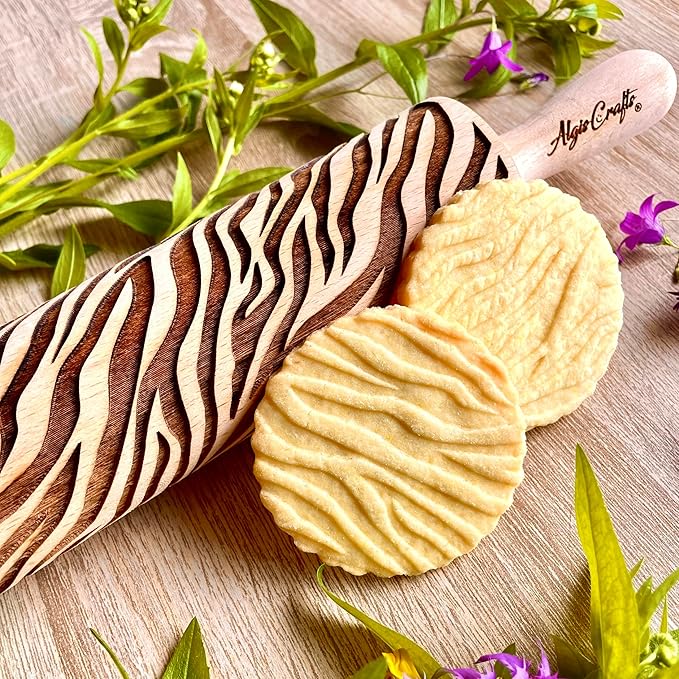 Embossing Rolling Pin ZEBRA PATTERN. Dough and Clay Roller for Embossed Cookies and Pottery. Cookie and Ceramic Stamp. Backing Gifts for Women by Algis Crafts