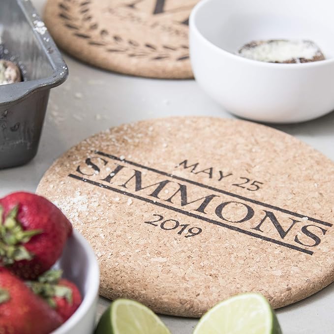 Custom Catch Personalized Cork Trivet Gift - (2) 7" Hot Pads - Customizable Housewarming Trivets for Hot Dishes, Pots, Pans, Baking Sheets, Hot Plates for Table, Countertop, Kitchen