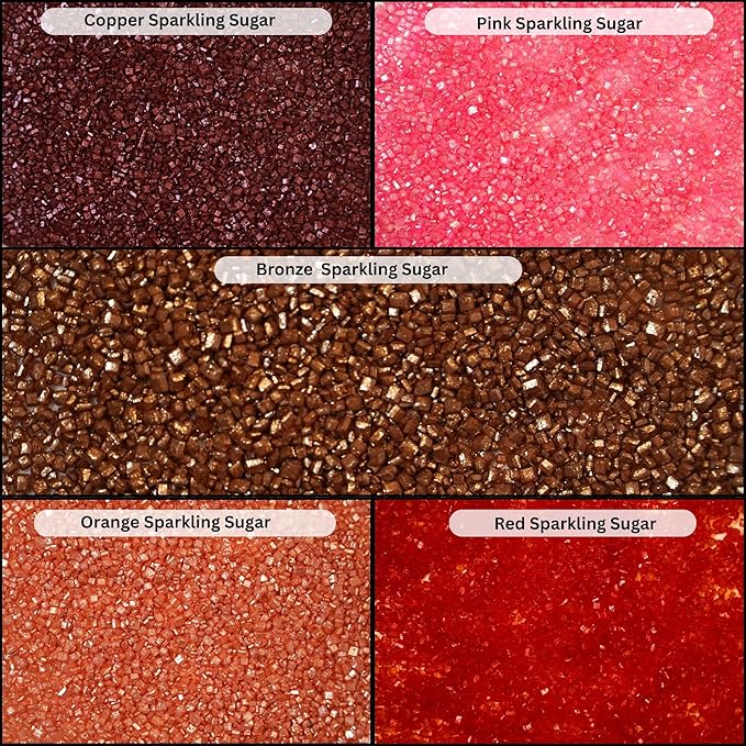 Confect Sparkling Sugar for Baking & Cake Decoration | Assorted pack of 5 Arabian Nights Sparkling Sugar Sprinkles Mix Bronze, Bright Pink, Copper, Orange & Deep Red | Vegan, Gluten-Free, Nut-Free, Soy-Free, Dairy-Free, Palm Oil-Free- 5 Oz