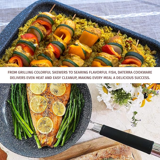 DaTerra Cucina Nonstick Weekday Bundle – 9.5" Frying Pan, Twin Baking/Cookie Sheets – Oven Safe, PTFE & PFOA Free, Ideal for Frying, Roasting and Baking - Made in Italy, Volcanic Black Ceramic
