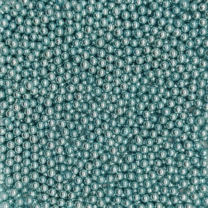 Edible Silver BluePearl Sugar Sprinkles Candy 4mm Mini Pearls Cake Decorations Cupcake Toppers Cookie Decorating Perfect for Wedding Party Valentine Halloween Christmas Supplies 3OZ