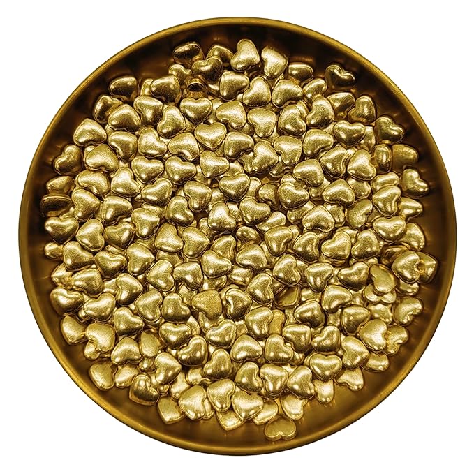 Super Gold Heart Sprinkles Edible Heart Cake Decorating Cake Decorations Cupcake Toppers Cookie Decorating Perfect for Cakes, Cupcakes, Desserts Toppings 3OZ