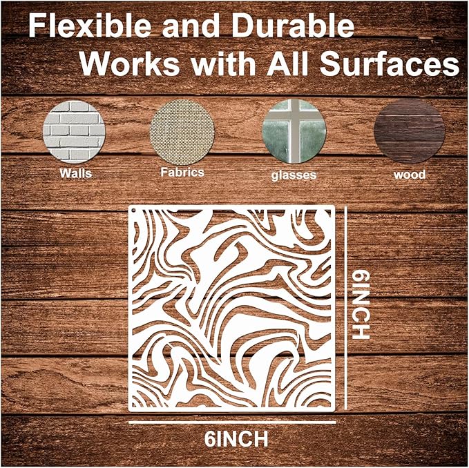 Cubist Stencils for Crafts Reusable 6 X 6 Inch Texture Mixed Media Burlap Art Painting on Wood Wall Canvas Brick Layered Pattern Paint Art Stencils for Card Making (16pcs Cubist)