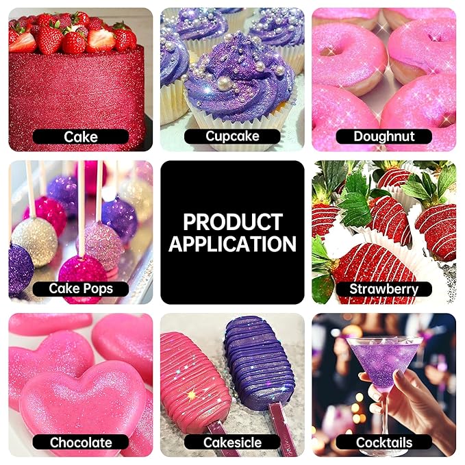 Edible Glitter Spray – 3 Colors Red, Pink, Purple Metallic Food Glitter for Cake, Cookies, Chocolate & Strawberry Decoration, 5g Each