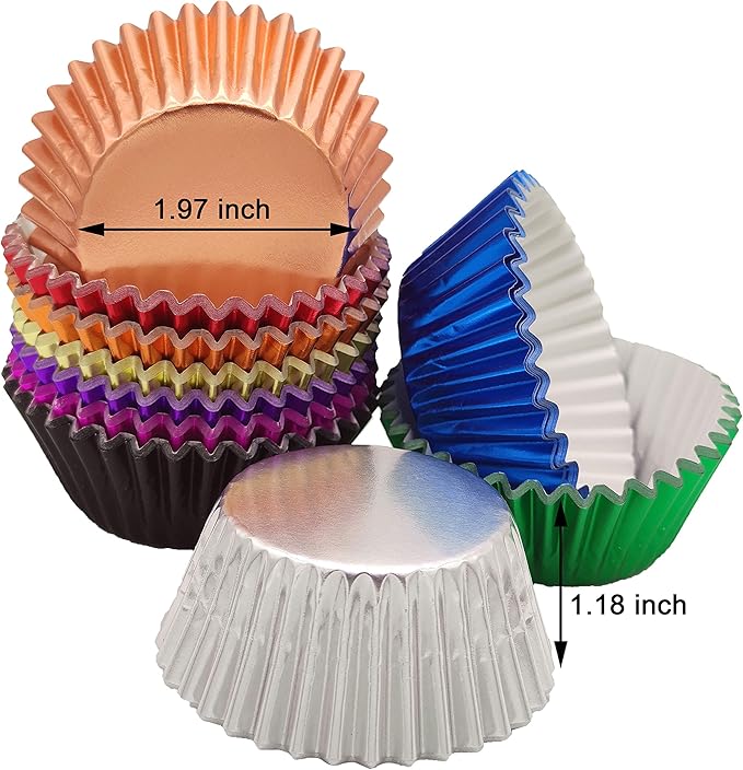 Standard Metallic Foil Cupcake Liners Paper Baking Cups in Assorted 10 Bright Colors, 200-Count