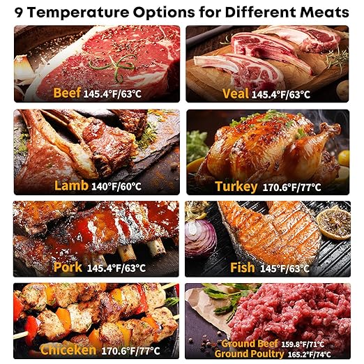 Wireless Meat Thermometer with Bluetooth & WiFi, Digital Meat Probe for Grilling, Smoking, and Oven Roasting, Dual Probe & Smart Alerts for Accurate Temperature Monitoring for BBQ & Smoker