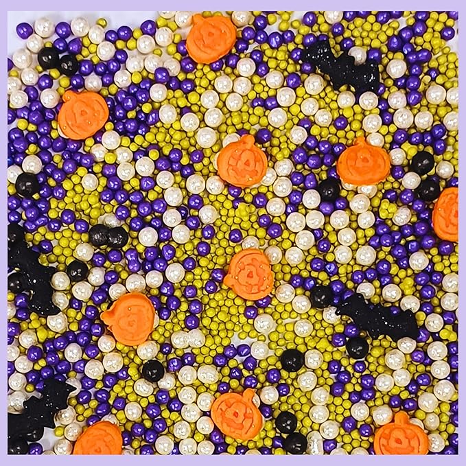 Confect Mix White, Midnight Purple & Ghostly Black Pearls Sprinkles | Bat & Pumpkin Sprinkles | Halloween Sprinkles | Ghost Sprinkles | Haunted Harvest Sprinkles - 2 Oz
