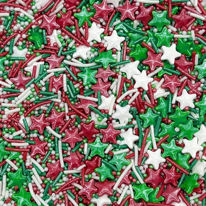 Dynastang Christmas Stars & Pearls & Jimmy Sprinkles Edible Stars Cake Decorating Stars Cake Decorations Cupcake Toppers Cookie Decorating Perfect for Cakes, Cupcakes, Desserts Toppings 3OZ