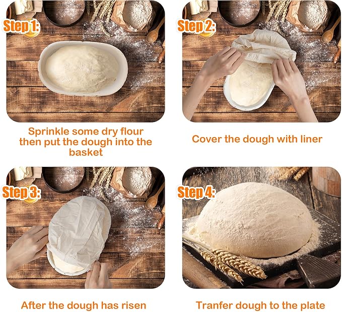 10 Inch Banneton Bread Proofing Basket, Oval Sourdough Proofing Basket with Cloth Liners & Dough Scrapers Set of 10,Bulk Rattan Banneton Sourdough Bowl Basket for Home Baker Supplies