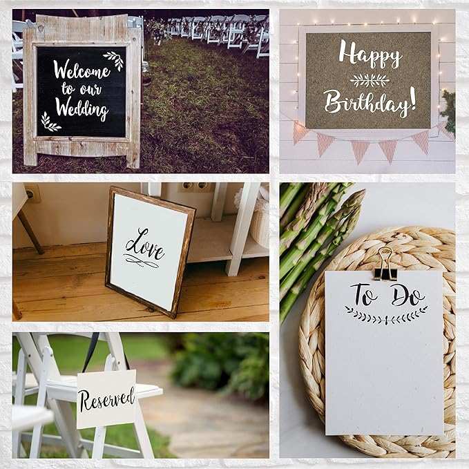 Boutique Calligraphy Stencil Template Kit - 45 Reusable Pieces - Includes Lettering Upper and Lowercase Both Large and Small, Numbers, Punctuation, Laurels and Flowers - for Arts Crafts Painting Wood