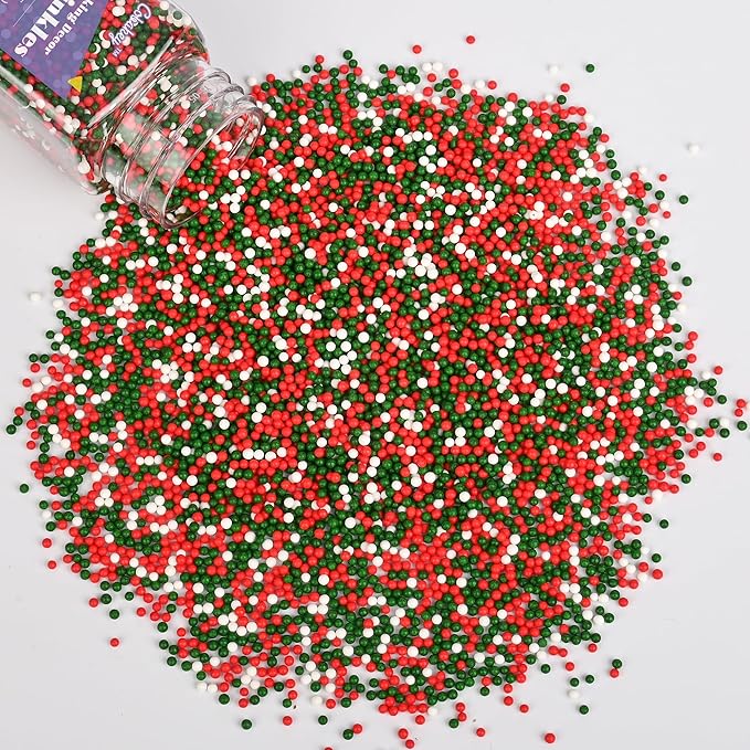 Christmas Sprinkles for Cake Decorating, Red and Green Nonpareils Sprinkles Perfect for Christmas Dessert Party 3.52 Ounce
