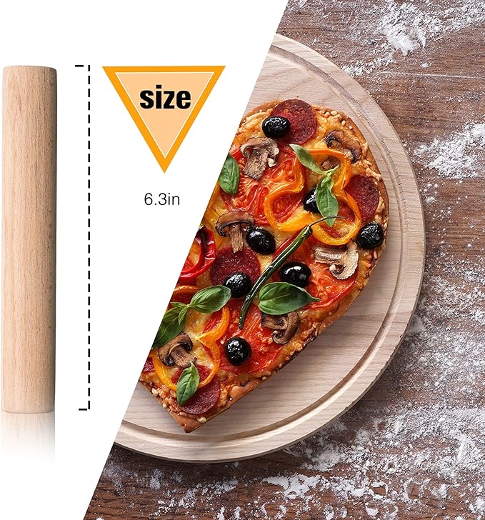 Patelai 3 Pieces Small Wooden Rolling Pin, Dumpling Dough Roller Wooden Mini Rolling Pins Kitchen Utensil Tool for Fondant, Pasta, Bread, Pastry, Cookies, Pizza, Pie, Cylinder Style, 6.3 Inch