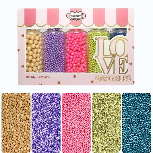 Confect Pearl Sprinkles | Pack of 5 Tropical Tea Party Disco Ball Sprinkles | Mix Golden, Purple, Neon Pink, Lime Green & Navy Blue Pearl Dragees - Vegan, Gluten-Free, Nut-Free, Soy-Free, Dairy-Free, Palm Oil-Free, No Artificial Dyes - 5 Oz