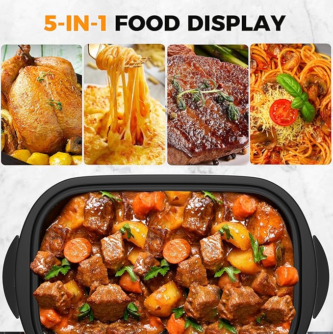 14 Quart Electric Roaster Oven, Turkey Roaster Electric, Roaster Oven Buffet, Selfbasting Lid, Removable Pan, Full-Range Temperature Control Cool-Touch Handles, White Body, Black Lid
