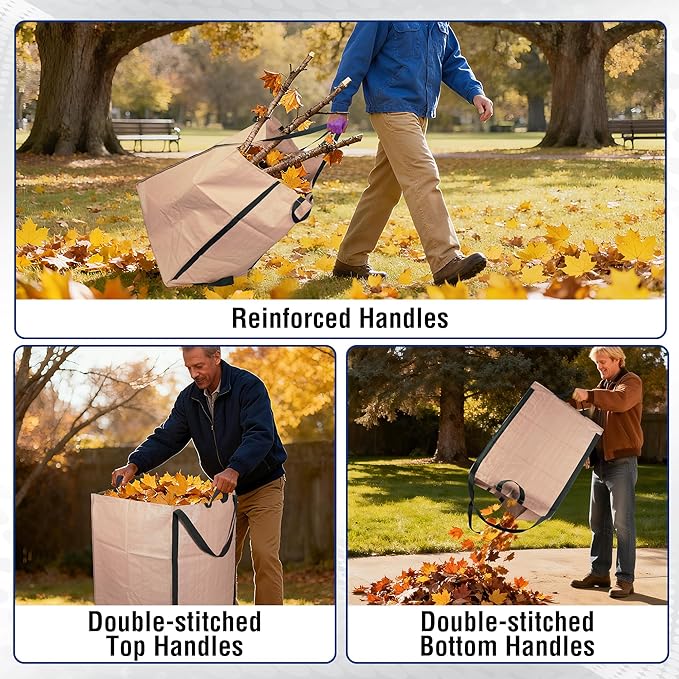 WORKPRO Heavy Duty 72-Gallon Reusable Yard Waste Bags, Self-standing Leaf and Lawn Bags with Reinforced Handles, Garden Waste Bags for Debris, Leaves, Grass, and Outdoor Recycling, Light Tan