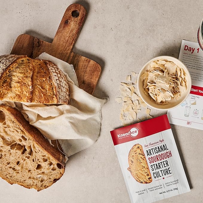 KneadAce Sourdough Starter Culture – Fast-Activating Natural Wild Yeast for Homemade Bread – Dehydrated Sourdough Starter for Baking Artisan Loaves, Easy to Use & Perfect for Beginners