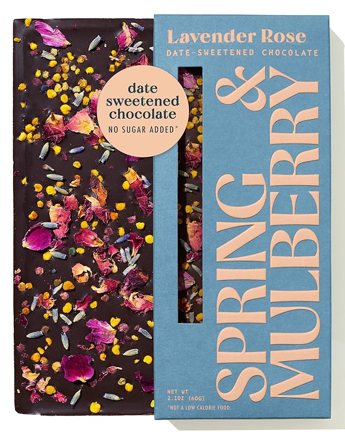 Spring & Mulberry Dark Chocolate Bars – Healthy Chocolate, Date-Sweetened - Lavender Rose 6 Pack