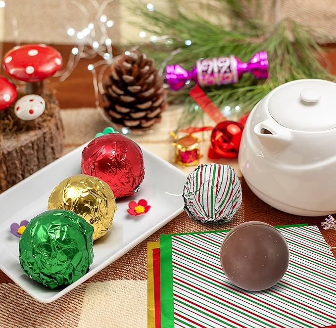 Gift Boutique Christmas Foil Chocolate Bar Candy Wrappers Hot Chocolate Bomb Aluminum Tin Wrapping Paper 200 Pieces Decor Wrapper Papers for Holiday Baking Homemade Food Party Favor 8" x 8" Squares