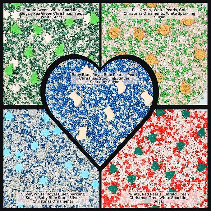 Confect Christmas Sprinkles | Christmas Sprinkles - Green White Silver Blue Red Sparkling Sugar I Christmas Tree Stocking & Snowflakes for Dessert Decorating- 5 Oz