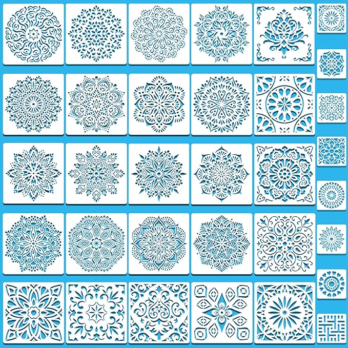 SUNFEEL Mandala Painting Craft Stencils Reusable Templates 6 x 6 in and 3.5 x 3.5 in, For Wood and Canvas, DIY Crafts and Furniture