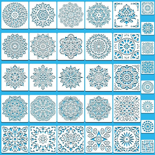 SUNFEEL Mandala Painting Craft Stencils Reusable Templates 6 x 6 in and 3.5 x 3.5 in, For Wood and Canvas, DIY Crafts and Furniture