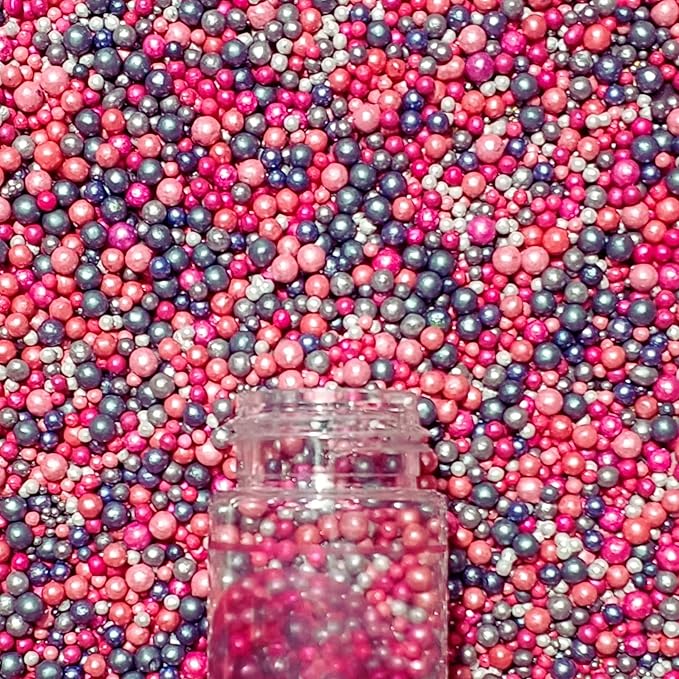 Confect Love Disco Balls Sprinkle Mix, Pink Coral Gray Pearl Candy Decorations Cake & Cupcake Decorations 4.2 Oz