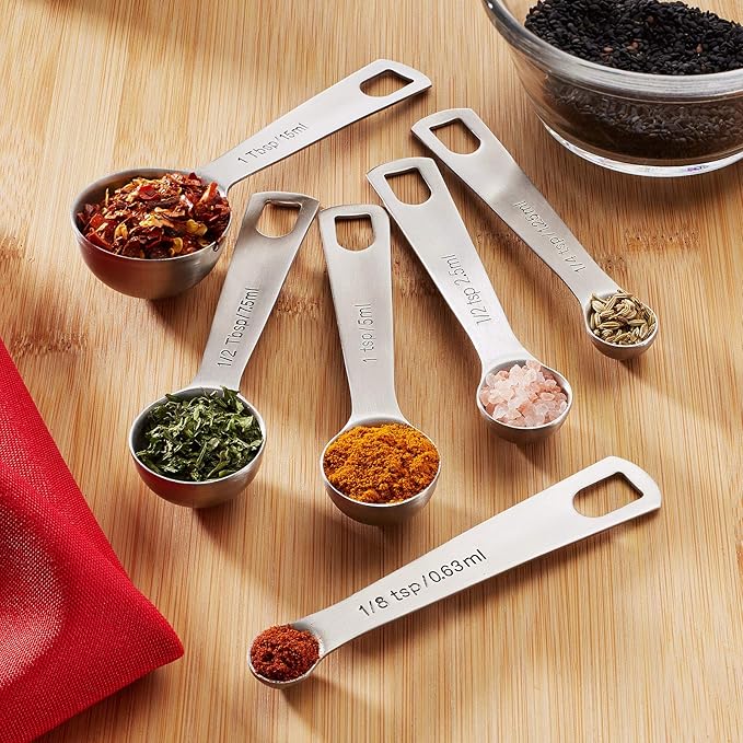 Last Confection Stainless Steel Measuring Spoons, Set of 6 for Dry Spices and Liquid Cooking & Baking Ingredients