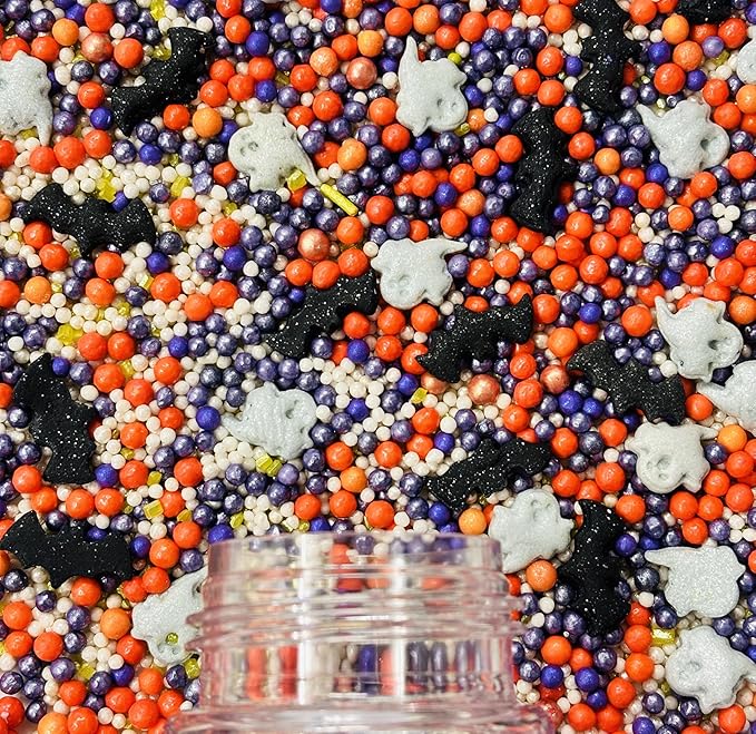 Confect Halloween Edible Sprinkles Bottle | Spooky Cake Decorations for Halloween Cupcakes, Cookies, Treats | Festive Sprinkle Mix for Baking – Witch, Ghost, Pumpkin Shapes – 4.2 Oz (HLWNBOX-BT-6)