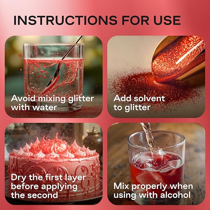 Bakeebake Edible Glitter 15g - Edible Glitter for Drinks & Desserts - Gluten Free Cake Decorating – Tasteless Vegan Drink Cocktails and Parties (Red, 15 grams)