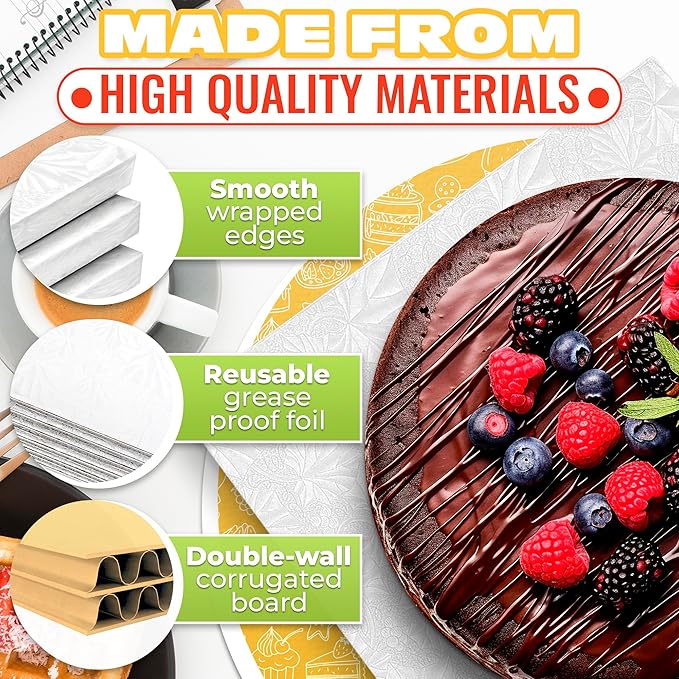 Cake Board Rectangle 13.8" x 9.9" – Grease-Proof Foil, Sturdy Rectangle Cake Boards with Double-Wall Corrugated Design, Smooth Wrapped Edges – Elegant White Display for Cakes, Pastries, and Desserts