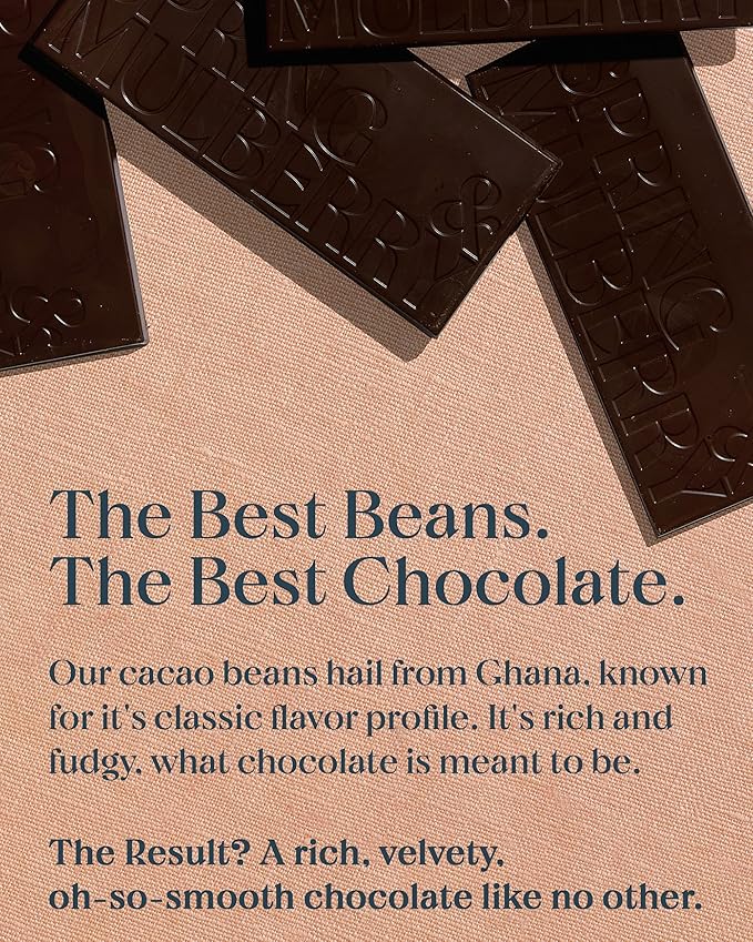 Spring & Mulberry Dark Chocolate Bars - Refined Sugar Free Dark Chocolate Sweetened with Dates - Coffee 6 Pack