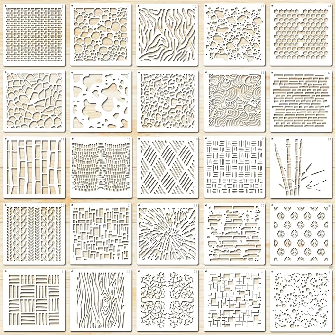 25 PCS Stencils Texture Stencils for Painting 5 Inches Shape Stencil Mix Stencil for Crafts Art Decor DIY Geometric Templates