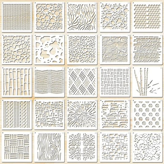 25 PCS Stencils Texture Stencils for Painting 5 Inches Shape Stencil Mix Stencil for Crafts Art Decor DIY Geometric Templates
