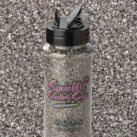 Sujoygar Silver Saning Sugar Sprinkles, 5oz Edible Silver Grey Sugar Crystals for Cocktails, Cake Sprinkles for Chocolate Ice Cream Toppings Cupcake Decoration Wedding Party Cookies Baking Dessert Food Supplies